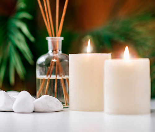 Handful of black soil over nature background